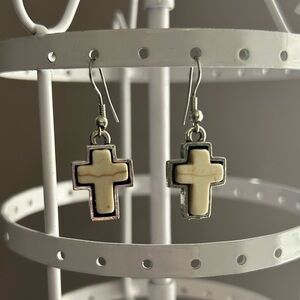 Stone Cross Dangle Earrings